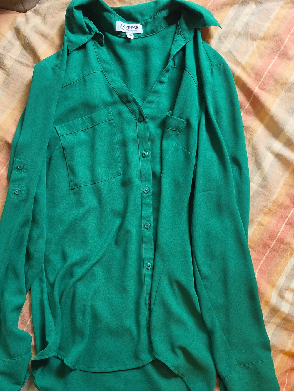 Express Women's Green Button-Down Blouse